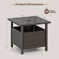 Outdoor Side Table All-Weather PE Wicker Patio Table, Umbrella Hole - Brown