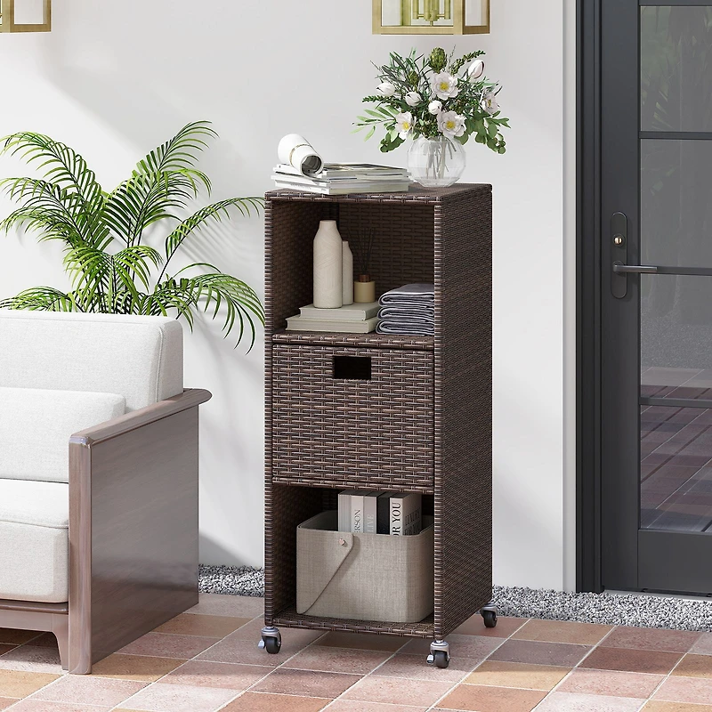 Outdoor Storage Cabinet, Drawer and 3 Shelves for Backyard