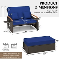 Outdoor Wicker Daybed, Folding Panels and Storage Ottoman - Navy