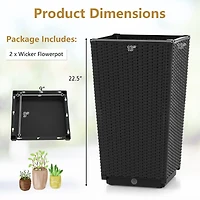 Outdoor Wicker Flower Pot Set of 2, Drainage Hole