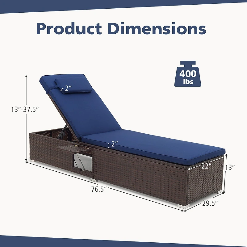 Patio Chaise Lounge Set of 2, Backrest Seat Cushion and Headrest - Navy