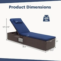 Patio Chaise Lounge Set of 2, Backrest Seat Cushion and Headrest - Navy