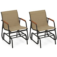 Ensemble de 2 chaises à bascule de terrasse, accoudoirs incurvés en teck et assise en tissu respirant - Marron