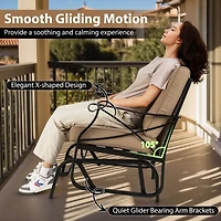 Patio Glider Rocking Chair, Metal Frame and Thick Cushions - Brown