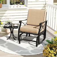Patio Glider Rocking Chair, Metal Frame and Thick Cushions - Brown