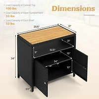 Rattan Storage Cabinet, Acacia Wood Countertop for Poolside Deck and Patio