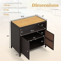 Rattan Storage Cabinet, Acacia Wood Countertop for Poolside Deck and Patio
