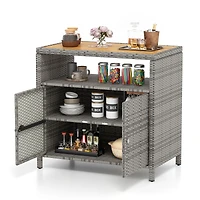 Rattan Storage Cabinet, Acacia Wood Countertop for Poolside Deck and Patio
