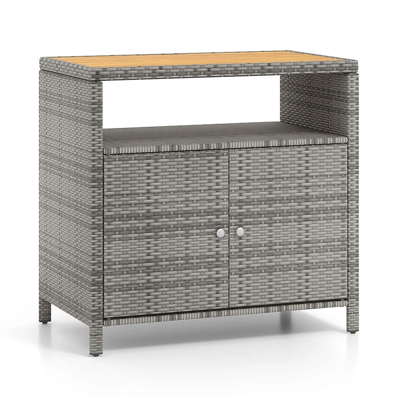 Rattan Storage Cabinet, Acacia Wood Countertop for Poolside Deck and Patio