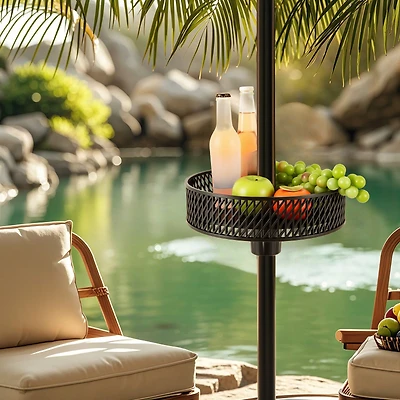 Patio Umbrella Table Tray Adjustable, Storage and Umbrella Poles - Black