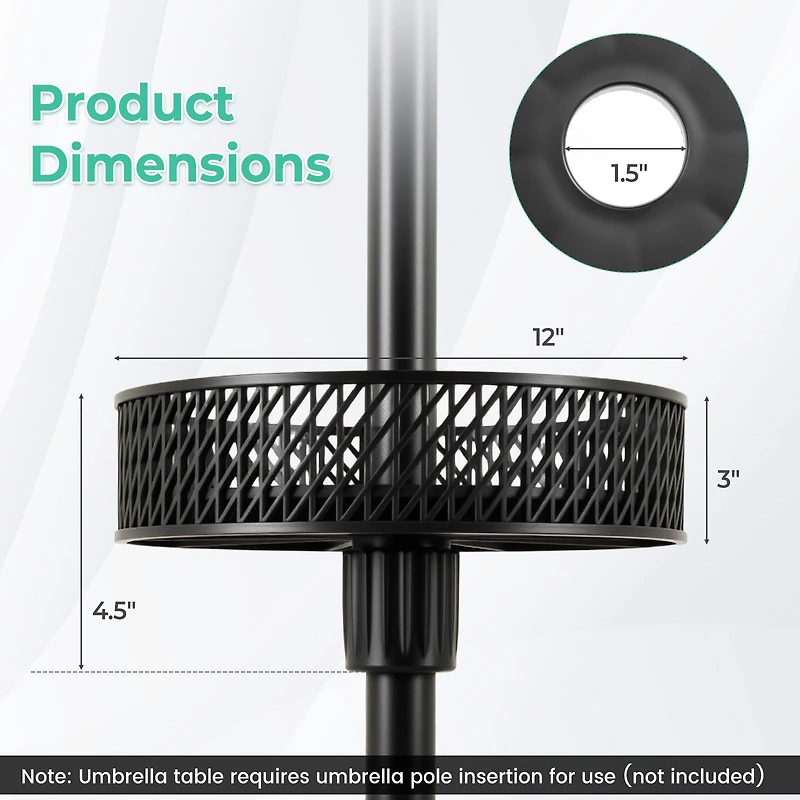 Patio Umbrella Table Tray Adjustable, Storage and Umbrella Poles - Black