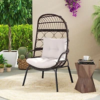 Patio Wicker Egg Chair Outdoor Rattan Lounge Basket, Seat and Back Cushions - Brown