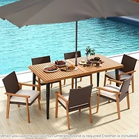 PE Rattan Outdoor Patio Dining Chair Set of 2, Removable Cushion and Acacia Wood Armrests - White