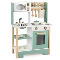 Play Kitchen Wooden Toy Playset, Chalkboard Birthday Gift for Kids Aged 3+