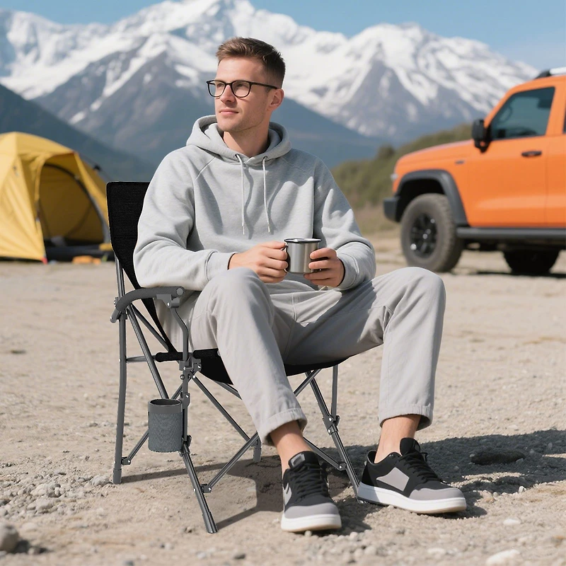 Portable Folding Oxford Cloth Camping Chair, Cup Holder and Side Pocket
