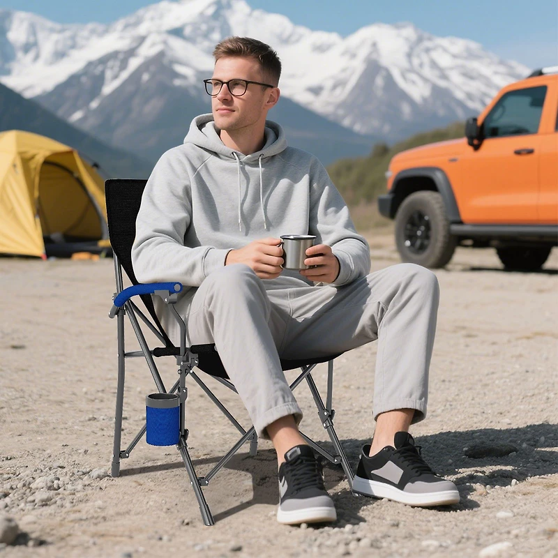 Portable Folding Oxford Cloth Camping Chair, Cup Holder and Side Pocket