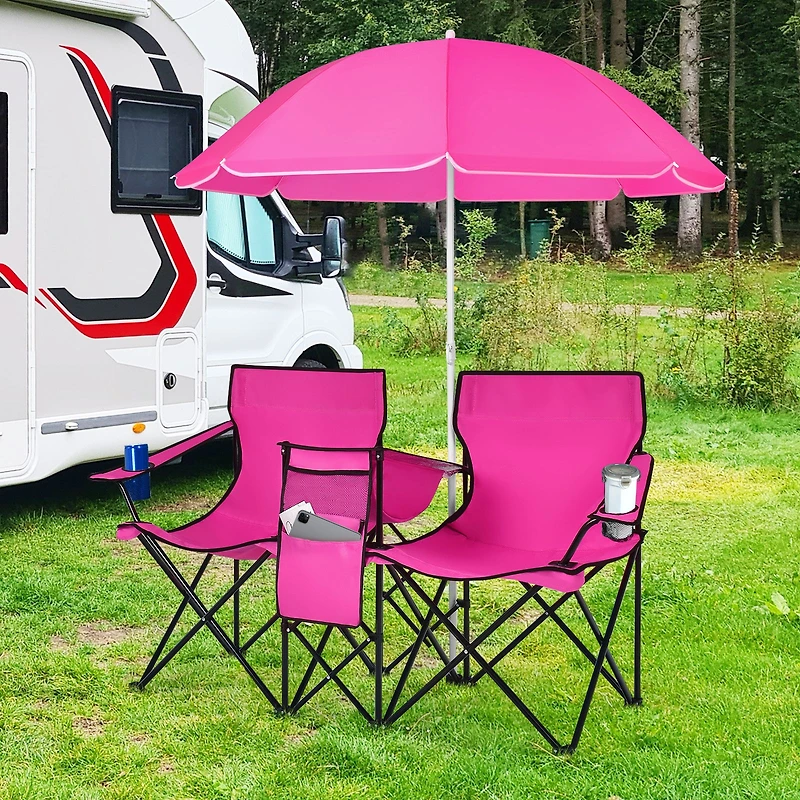 Portable Folding Picnic Double Chair, Umbrella