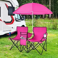 Portable Folding Picnic Double Chair, Umbrella