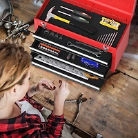Portable Garage Mechanic Tool Cabinet Box, 3 Drawers - Black & Red