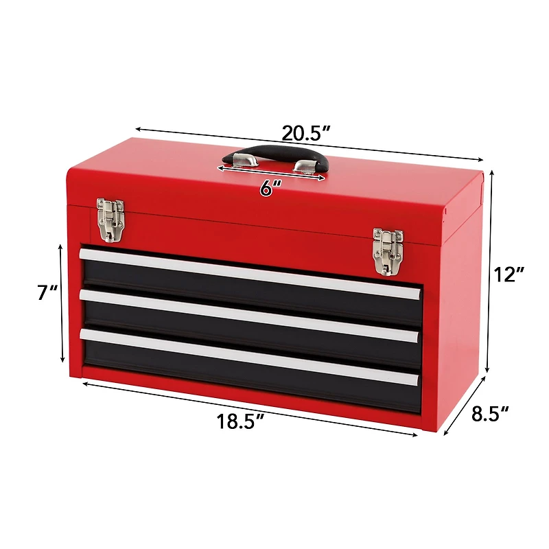 Portable Garage Mechanic Tool Cabinet Box, 3 Drawers - Black & Red