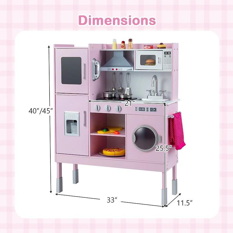 Pretend Play Kitchen Toy Kitchen Playset, Range Hood Ice Maker and Telephone - Pink