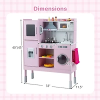 Pretend Play Kitchen Toy Kitchen Playset, Range Hood Ice Maker and Telephone - Pink