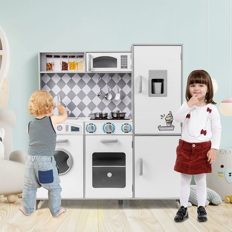 Pretend Play Kitchen for Kids Aged 3+, Real Sounds and Lights - White