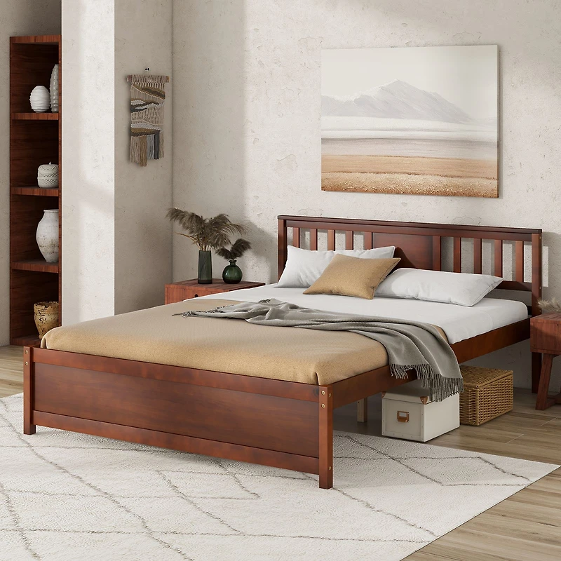 Wooden Platform Bed, Headboard and Slat Support - Queen Size