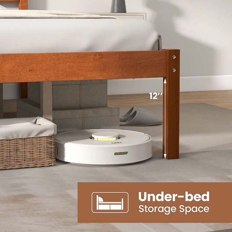 Bed Frame, Wooden Headboard and Slat Support