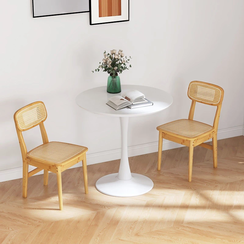 Set of 2 Rattan Dining Chairs, Simulated Rattan Backrest - Natural