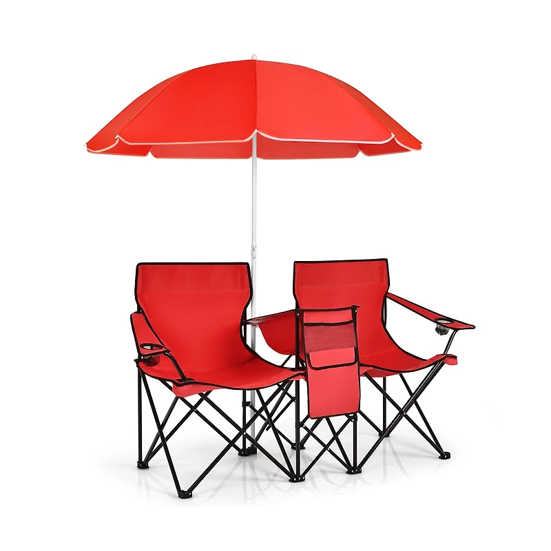 Portable Folding Picnic Double Chair, Umbrella