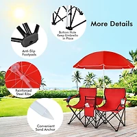 Portable Folding Picnic Double Chair, Umbrella