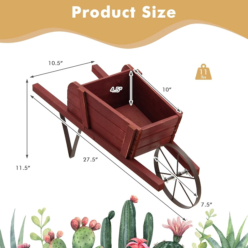 Wooden Wagon Planter, 9 Magnetic Accessories for Garden Yard