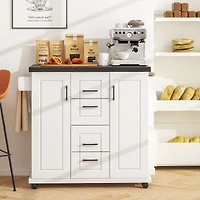 Rolling Kitchen Island Cart on Wheels, Storage Cabinets - White