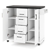 Rolling Kitchen Island Cart on Wheels, Storage Cabinets - White