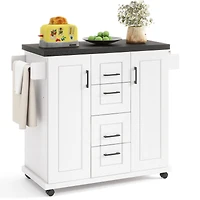 Rolling Kitchen Island Cart on Wheels, Storage Cabinets - White