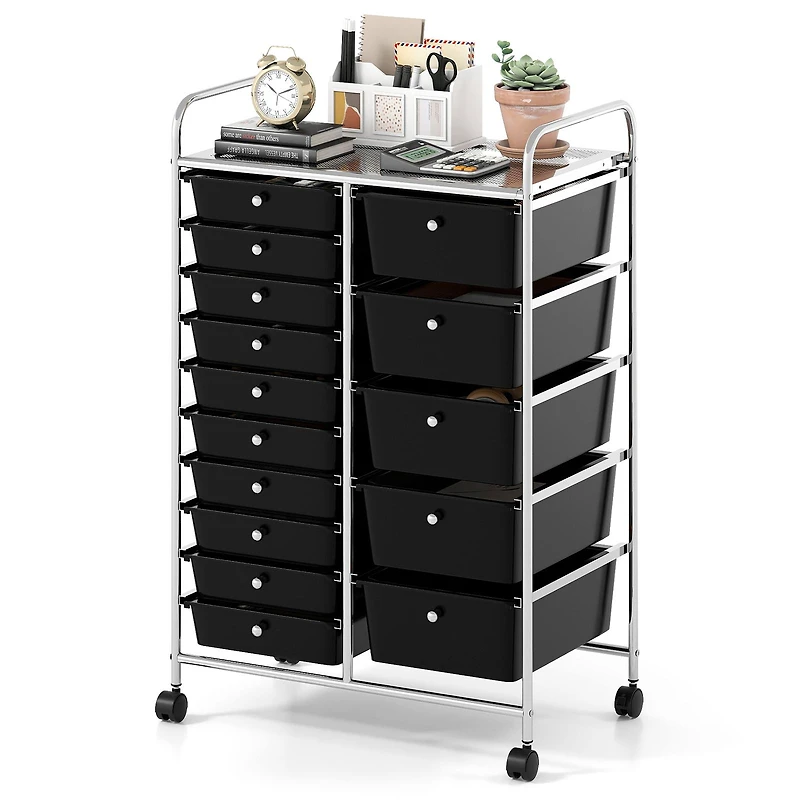Rolling Storage Cart 15-Drawer Trolley, Chrome Plated Metal Frame
