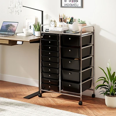Rolling Storage Cart 15-Drawer Trolley, Chrome Plated Metal Frame