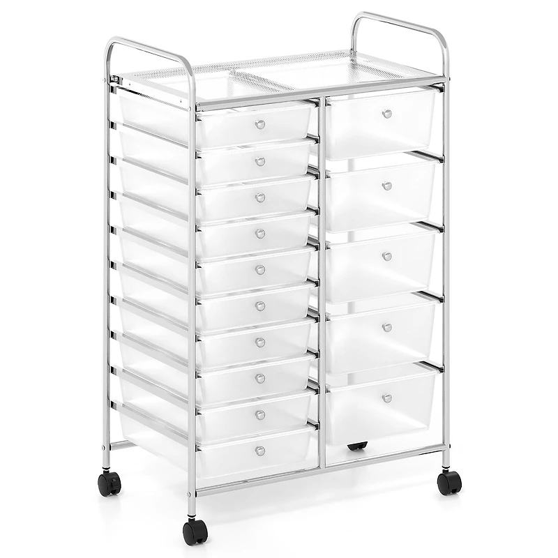 Rolling Storage Cart 15-Drawer Trolley, Chrome Plated Metal Frame