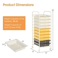 10 Drawer Rolling Storage Cart Organizer, 4 Universal Casters