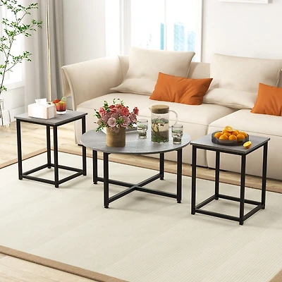 3-Piece Coffee Table Set Round Coffee Table and 2PCS Square End Tables - Gray