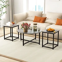 3-Piece Coffee Table Set Round Coffee Table and 2PCS Square End Tables - Gray