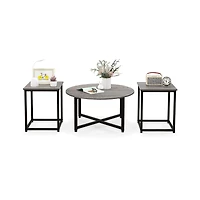 3-Piece Coffee Table Set Round Coffee Table and 2PCS Square End Tables - Gray