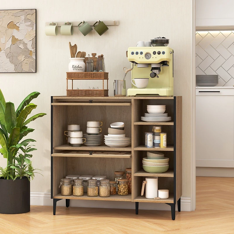 Rustic Shoe Cabinet, Flip-up See-through Doors and Adjustable Shelves - Oak