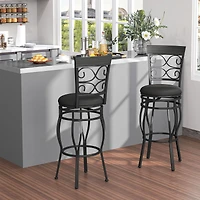 Set of 2 30" Bar Stool, Backrest and Footrest - Black