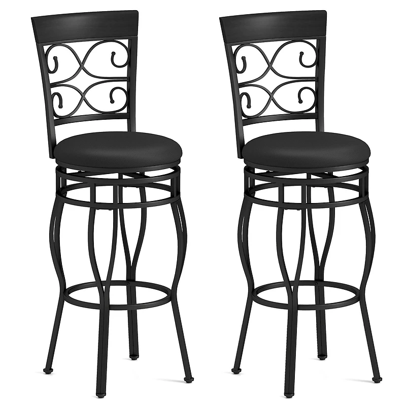 Set of 2 30" Bar Stool, Backrest and Footrest - Black