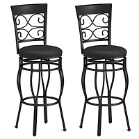 Set of 2 30" Bar Stool, Backrest and Footrest - Black