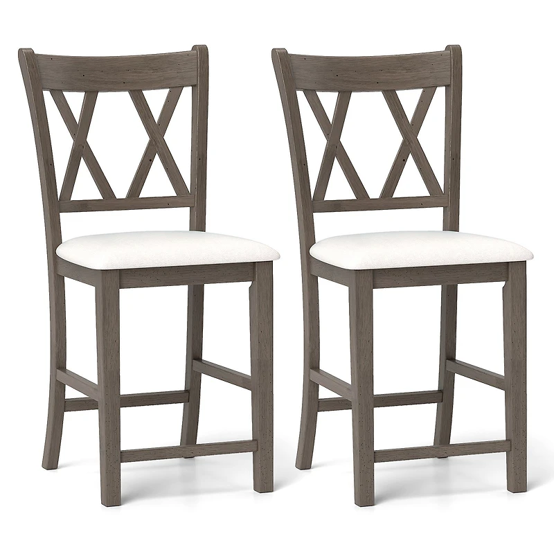 Ensemble de 2 tabourets de bar, dossier croisé et assise rembourrée en lin - Beige