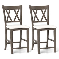 Ensemble de 2 tabourets de bar, dossier croisé et assise rembourrée en lin - Beige
