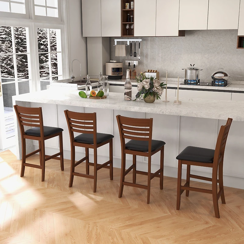 Set of 2 Counter Height Bar Stools with Backrest and Footrest